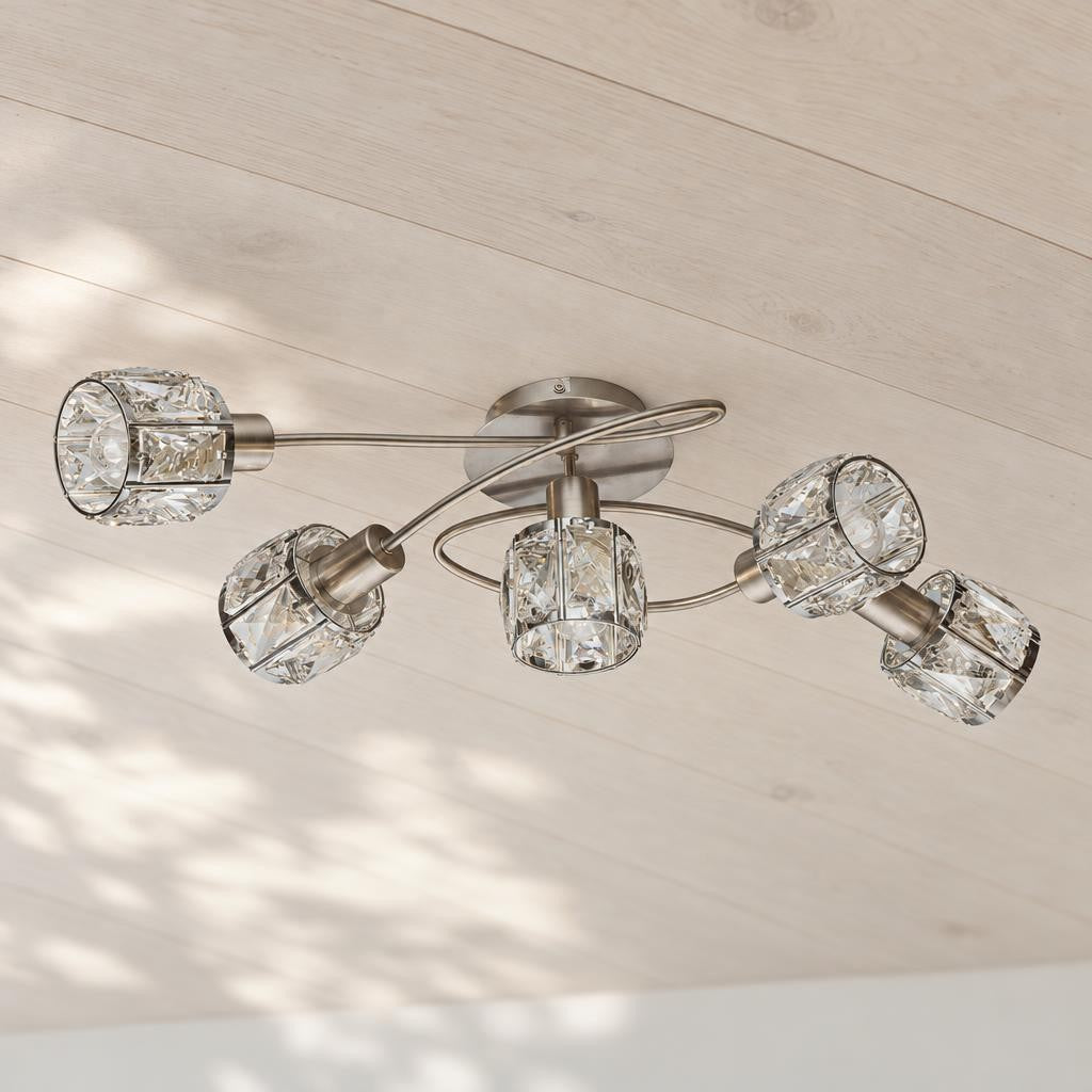 Obolg Kris plafondlamp nikkel met 5 lichtpunten – sfeerbeeld