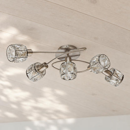 Obolg Kris plafondlamp nikkel met 5 lichtpunten – sfeerbeeld