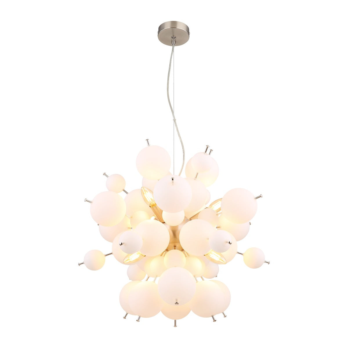 Lampadario a 6 luci in vetro color nickel con carattere