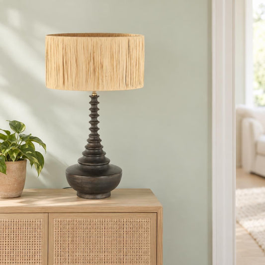 Čierno-prírodná stolná lampa Steinhauer Bois – fotografia v interiéri