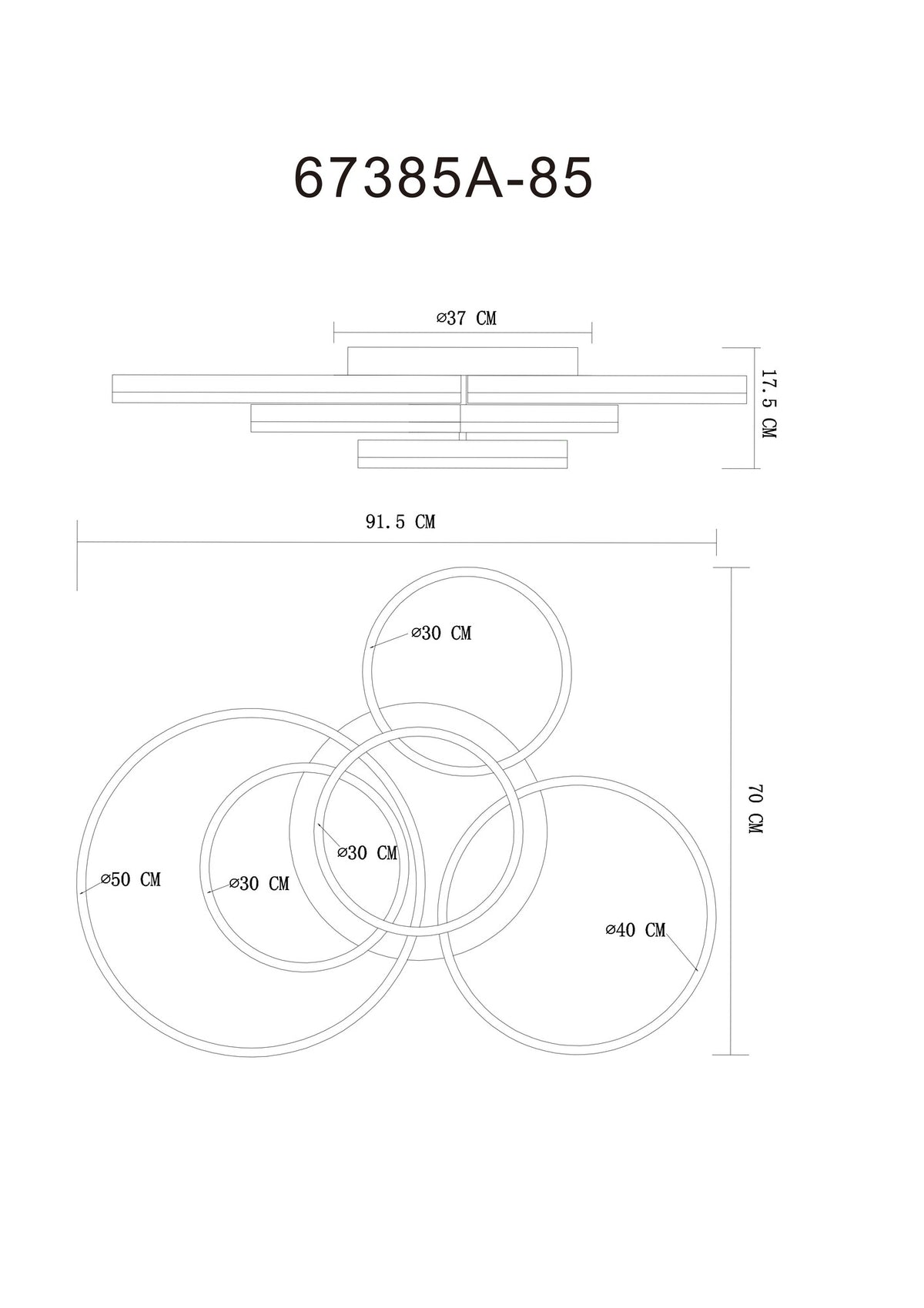 Zilverkleurige aluminium plafondlamp met vier ronde ringen – afbeelding 11