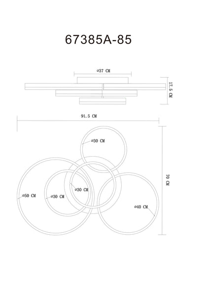 Zilverkleurige aluminium plafondlamp met vier ronde ringen – afbeelding 11