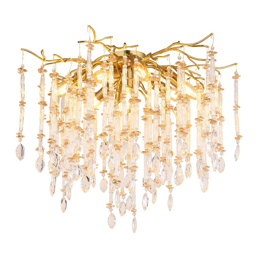 Moderne guldfarvet krystal 8 lyskilder loftlampe