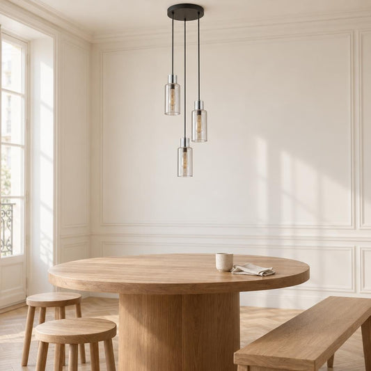 Globo Lidaria 3-Light Pendant in Black Glass – lifestyle image