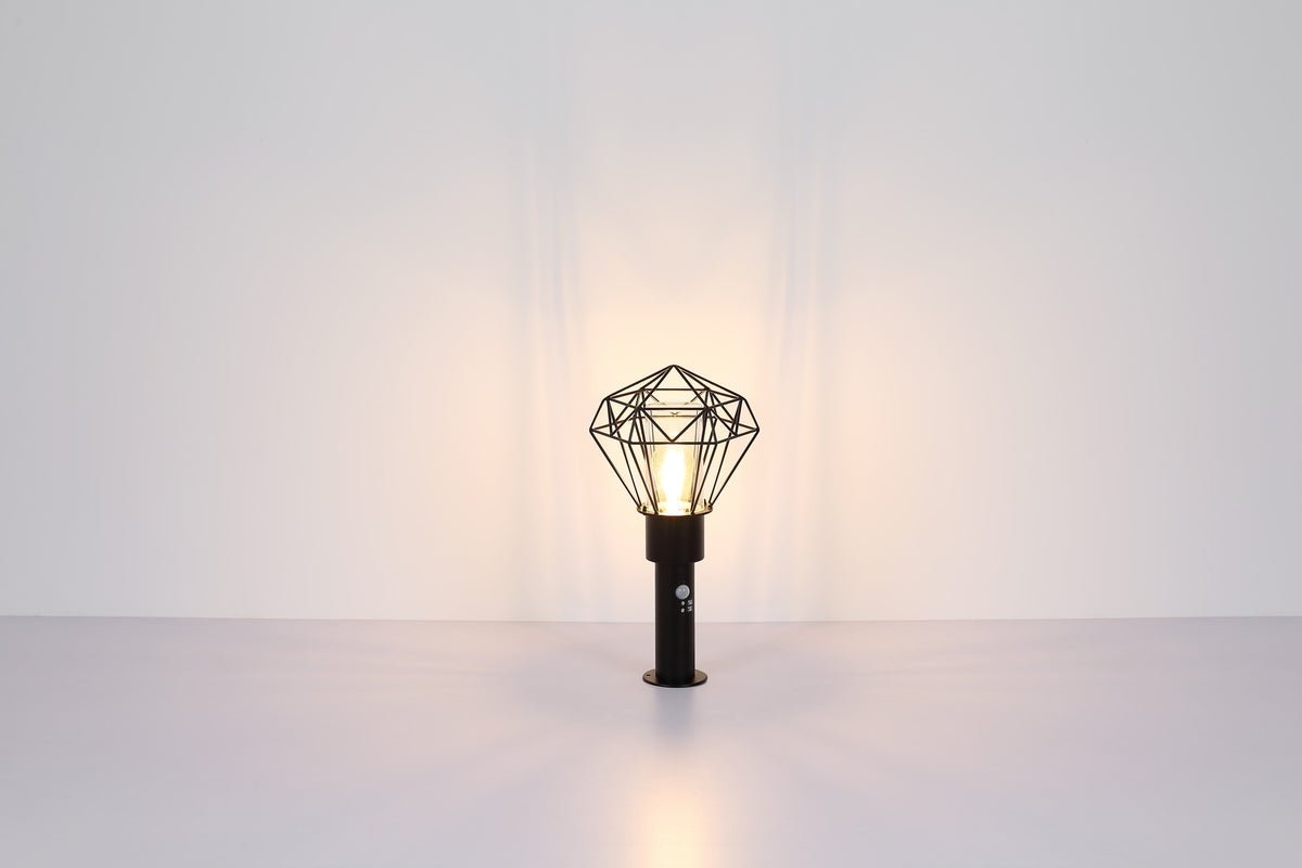 Zwarte metalen staande buitenlamp met draadframe en glazen cilinder – afbeelding 5