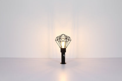 Zwarte metalen staande buitenlamp met draadframe en glazen cilinder – afbeelding 5