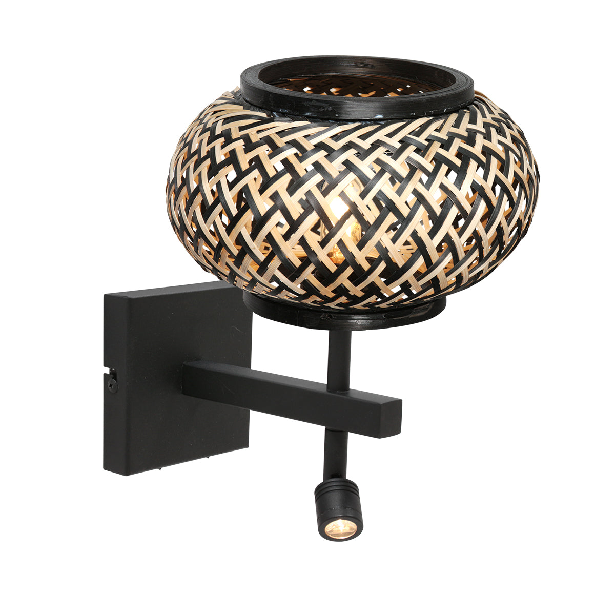 zwarte-wandlamp-met-bamboekap-en-leeslicht-steinhauer-stang-main-image