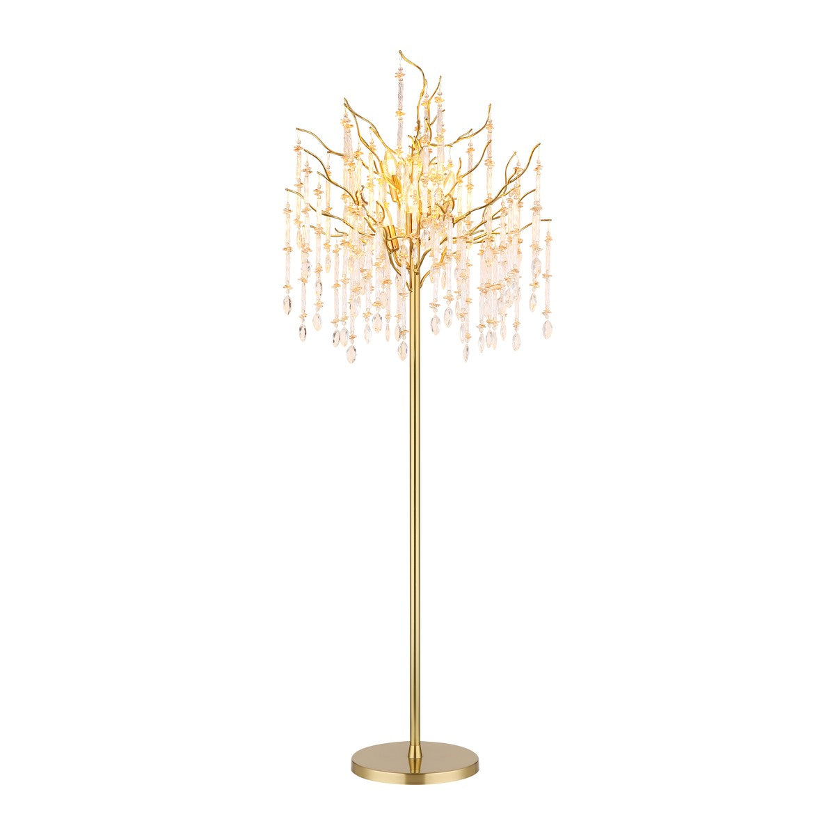 Lampada da terra a 5 luci in cristallo dorato raffinato