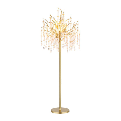 Lampada da terra a 5 luci in cristallo dorato raffinato