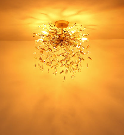 Luminária de teto dourada com cristais de 6 luzes – imagem 3