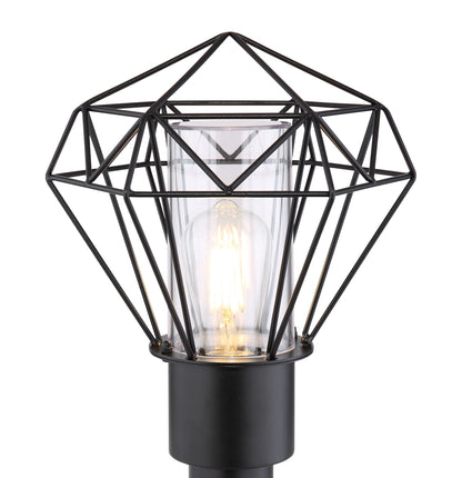 Zwarte metalen staande buitenlamp met draadframe en glazen cilinder – afbeelding 2