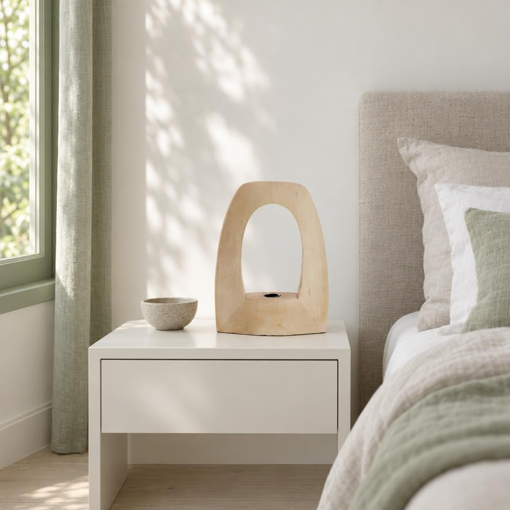 Carini bordslampa i naturligt trä – Light & Living – miljöbild