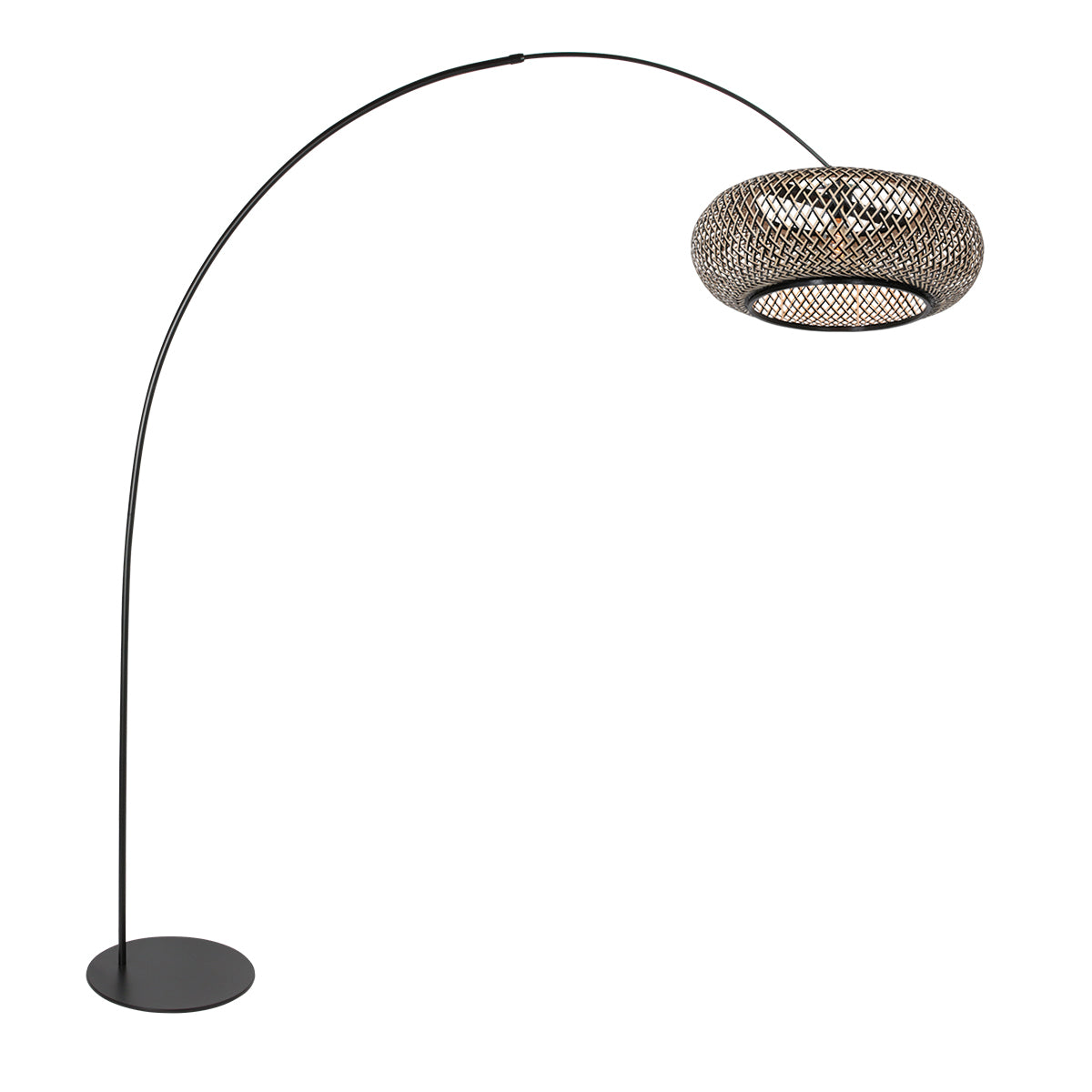 Anne Lighting Curve Black Arc Floor Lamp with Natural Shade