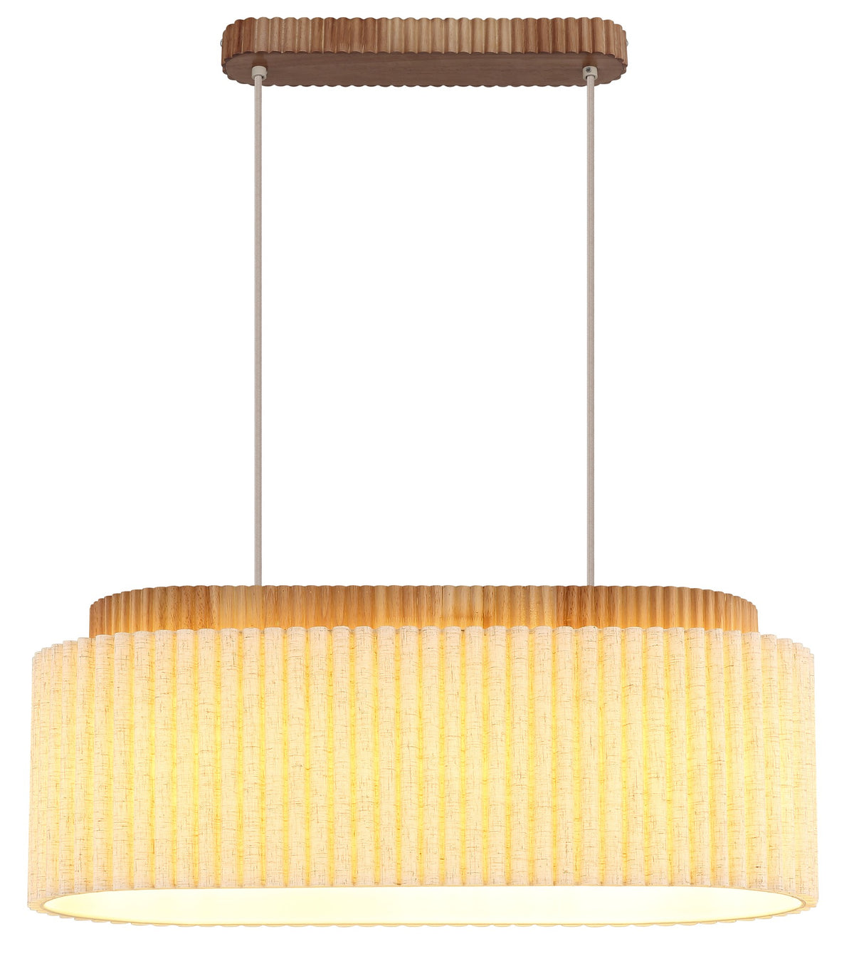 Lampada a sospensione a tre luci in lino marrone d'atmosfera – immagine 2