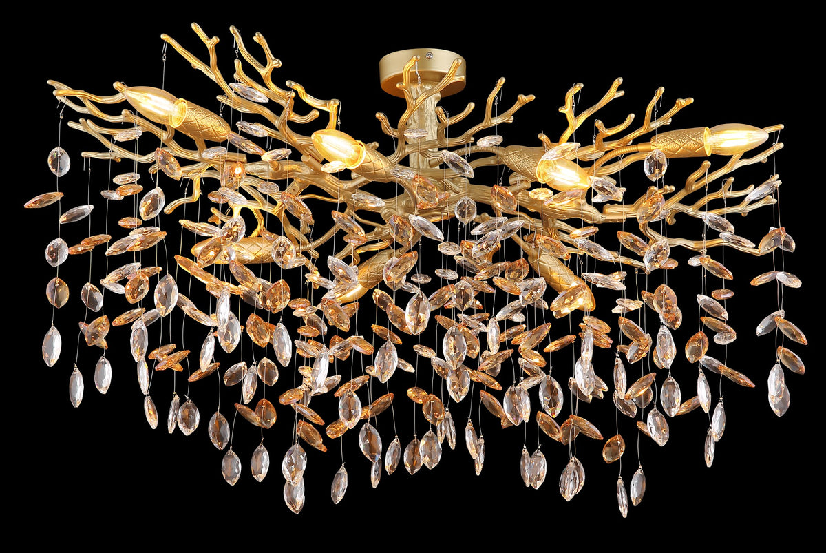 Lampadario a soffitto sette luci in cristallo dorato sottile – immagine 4