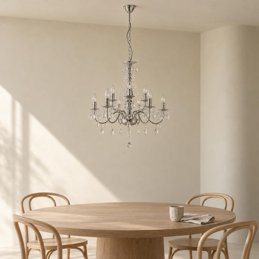 Lustre de teto cromado Obolg William, 9 luzes – fotografia de ambiente