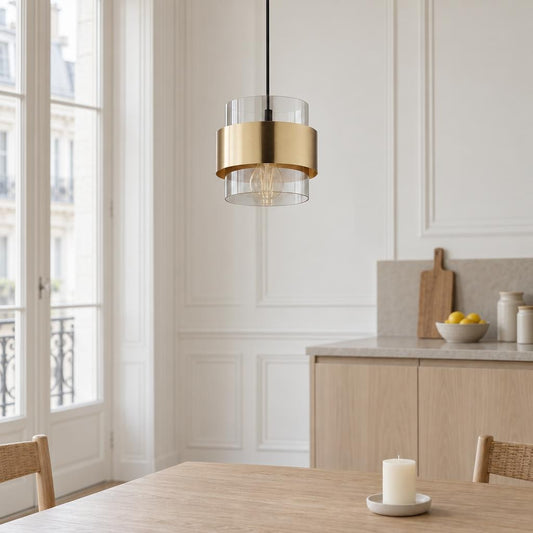 Obolg Milley Gold Pendant Light with Smoky Glass – lifestyle image