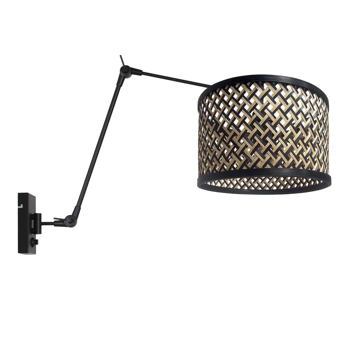 moderne-zwarte-wandlamp-met-rieten-kap-steinhauer-prestige-chic-main-image