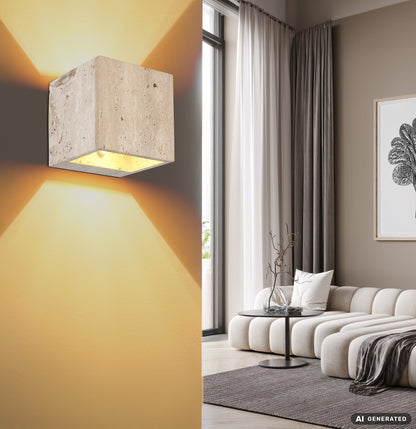 Stredne veľká biela travertínová LED nástenná lampa – obrázok 6