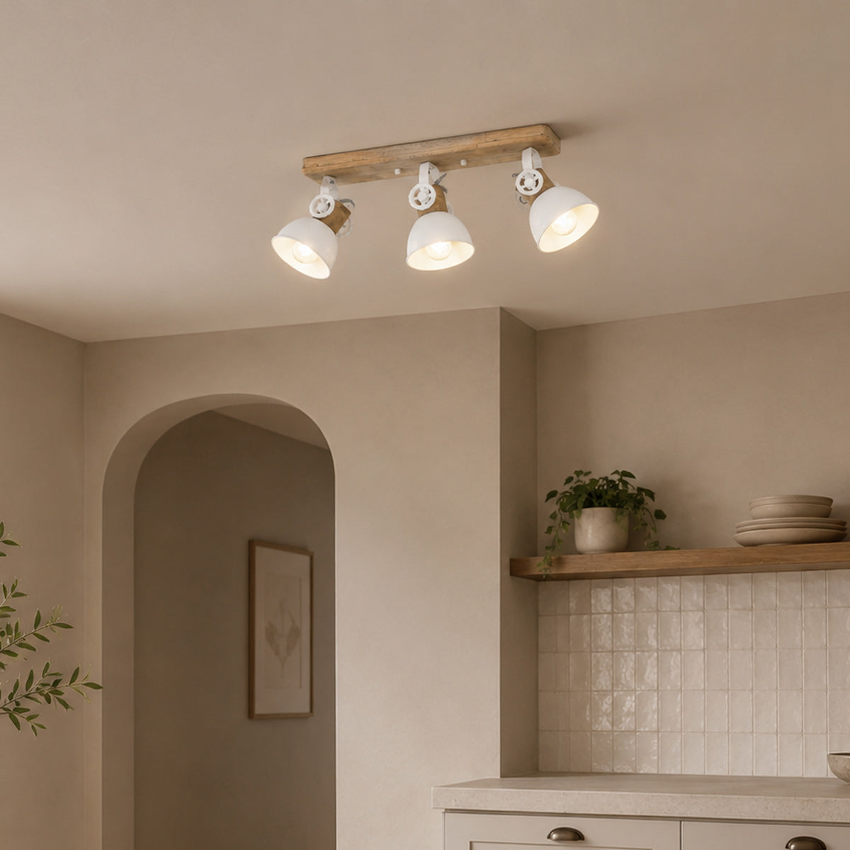 Mexlite Gearwood 3-lichts plafondspot wit met hout – afbeelding 2
