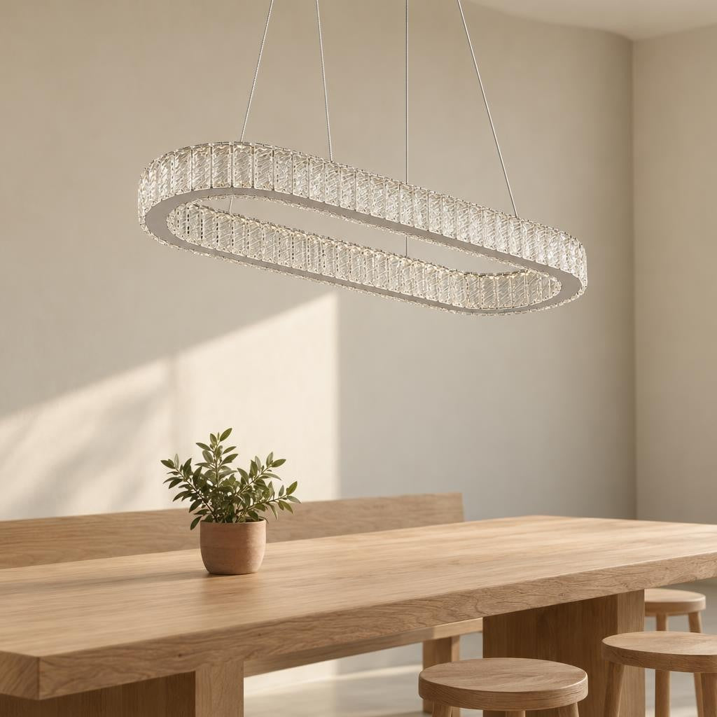 Candeeiro suspenso oval cromado com cristais Obolg Mucky – fotografia de ambiente