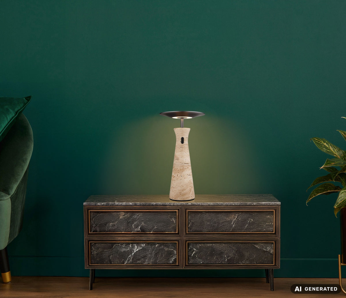 Grande lâmpada de mesa LED em travertino cinza – imagem 6