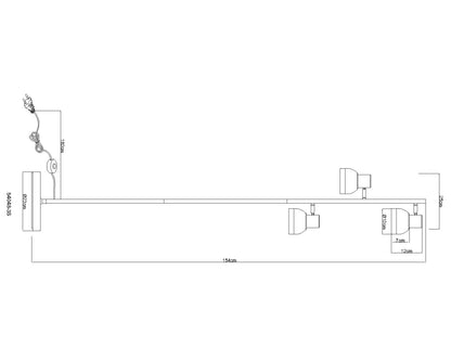Luz de chão de 3 lâmpadas em vidro gunmetal sutil – desenho com dimensões