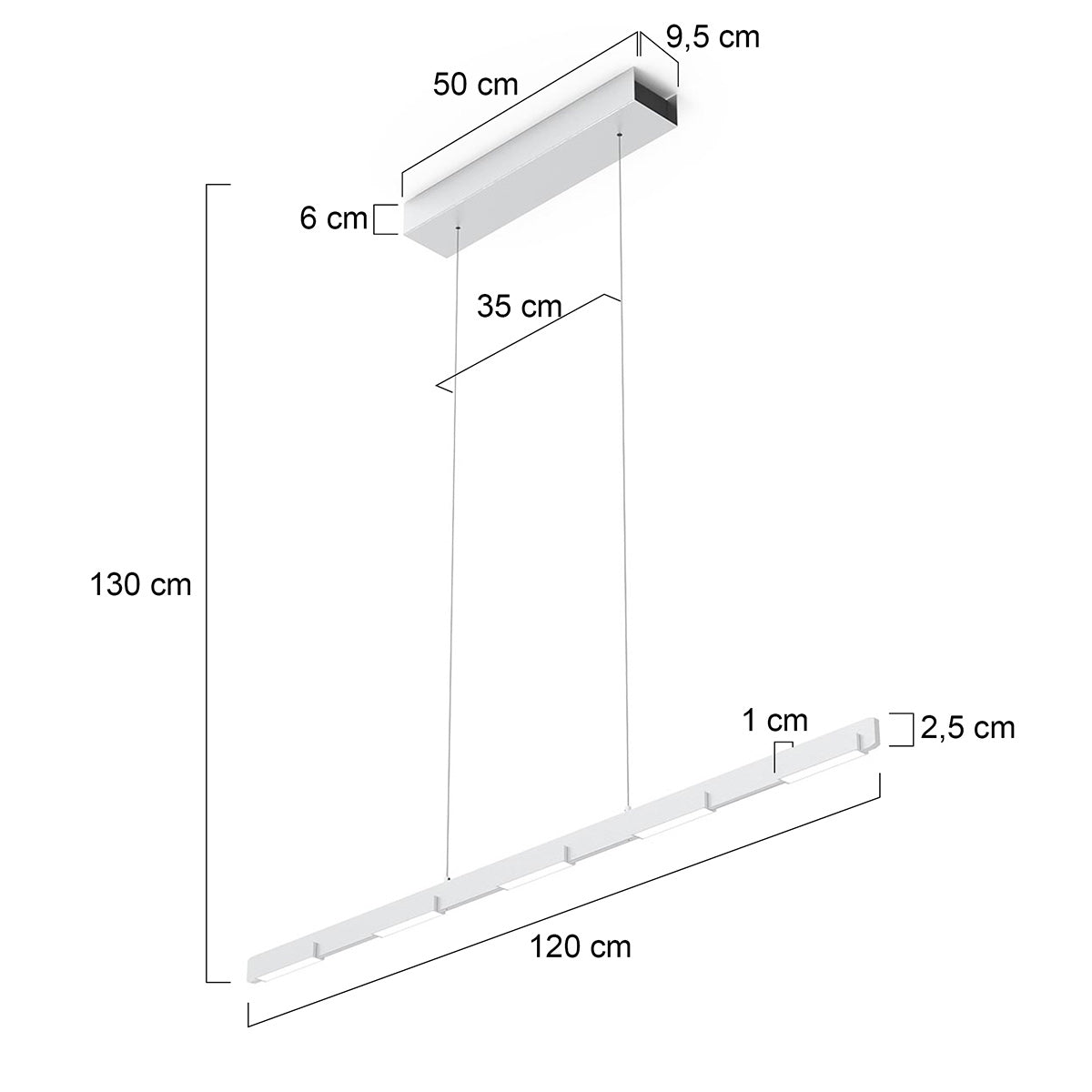 Висяща лампа Steinhauer Bloc с 7 LED светлини – чертеж с размери