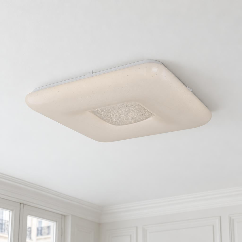 Moderní bílé LED stropní svítidlo Obolg Trystan – fotografie v interiéru