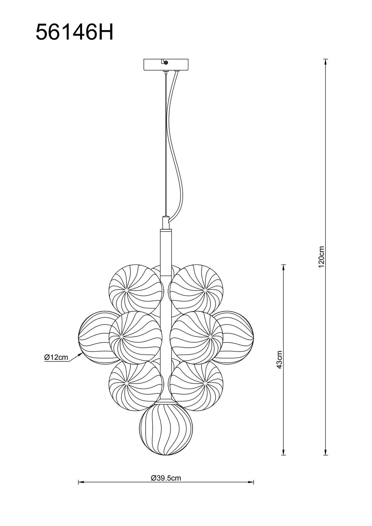 Fin svart glas 13-lamparm – bild 5