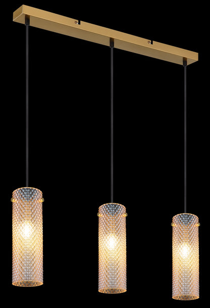 Grande lampadario a 3 luci in vetro dorato – immagine 4