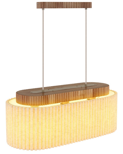 Lampada a sospensione a tre luci in lino marrone d'atmosfera – immagine 3