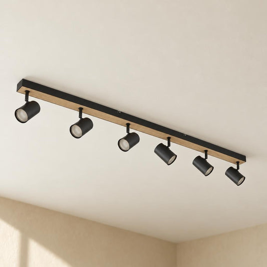 Globo Robby 6-Light Black and Natural Ceiling Spotlight – lifestyle image