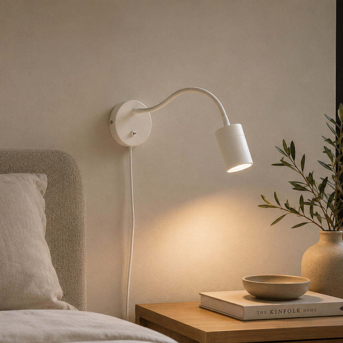 White Mexlite Upround Wall Lamp with Flexible Arm – lifestyle image