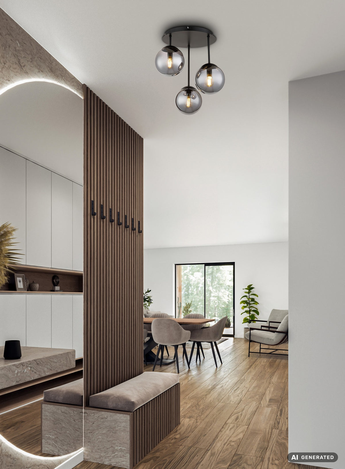 Lustre preto de vidro com 3 luzes – imagem 3