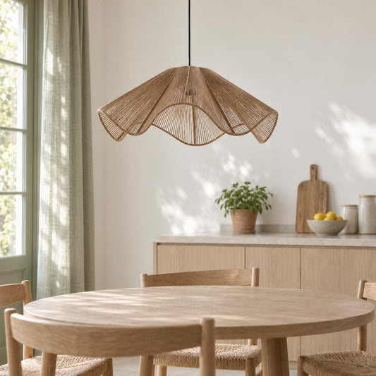 Light & Living Fodara hanglamp bruin van textiel – sfeerbeeld