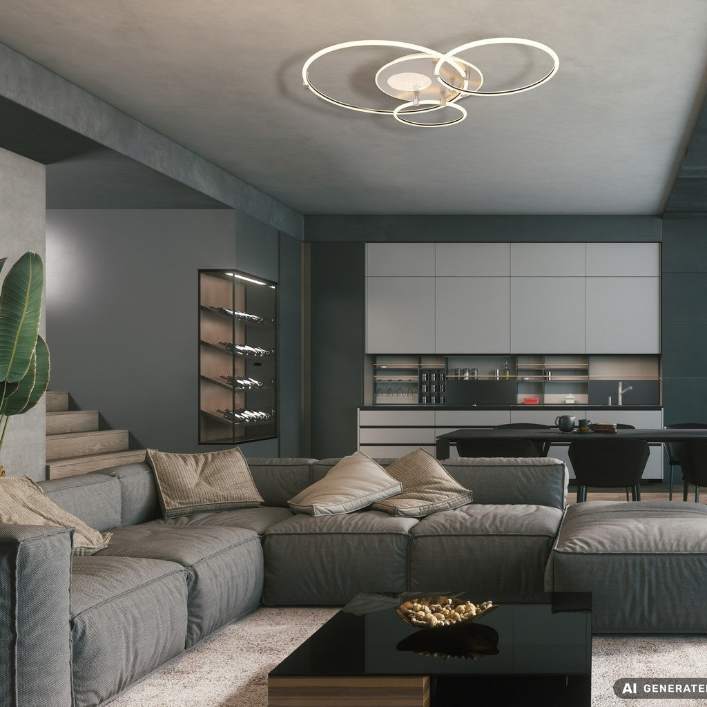 Lampadario LED in metallo bianco raffinato – foto d'ambiente