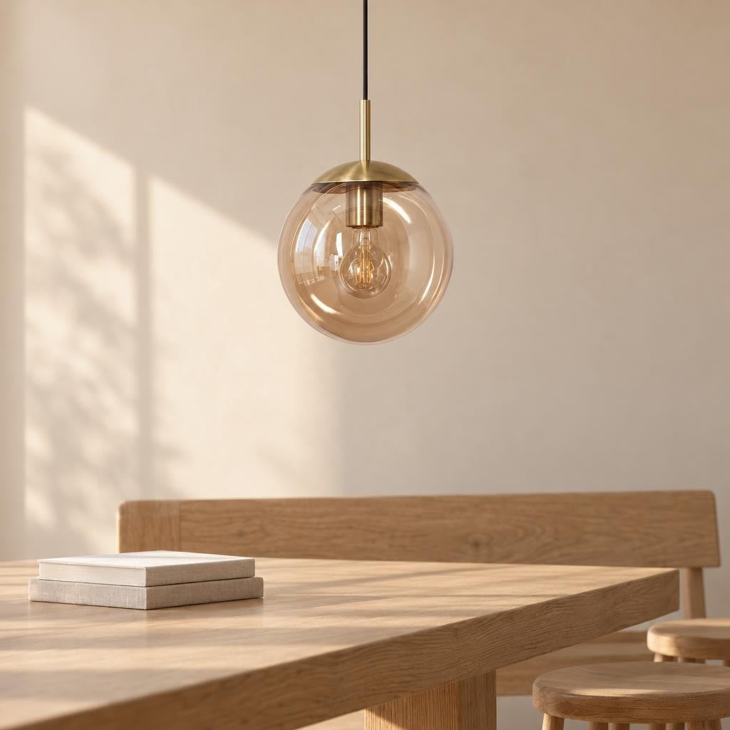 Lampa wisząca Steinhauer Bollique z bursztynowym szkłem – zdjęcie aranżacyjne
