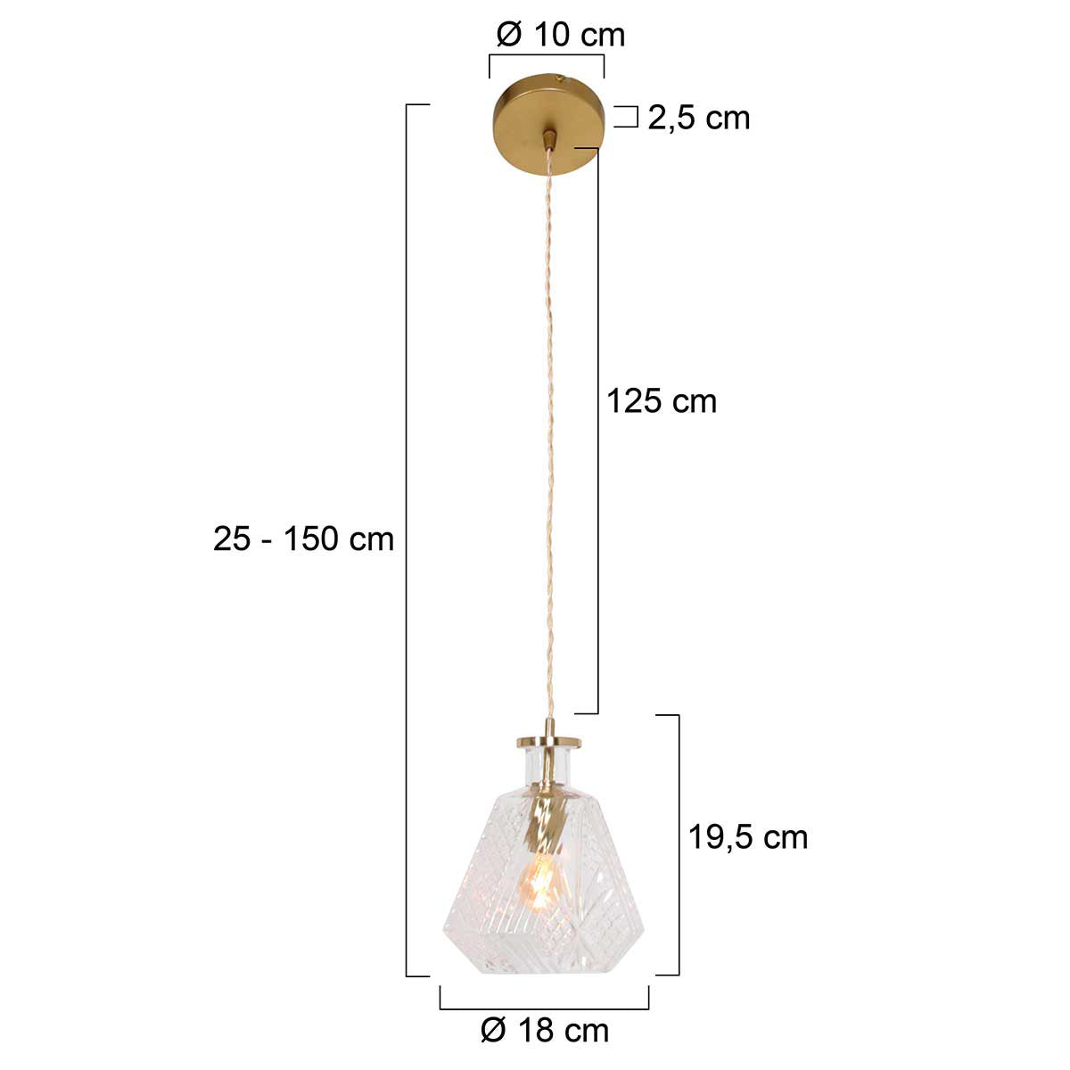 Висяща лампа Mexlite Grazio Glass – месинг и стъкло – чертеж с размери