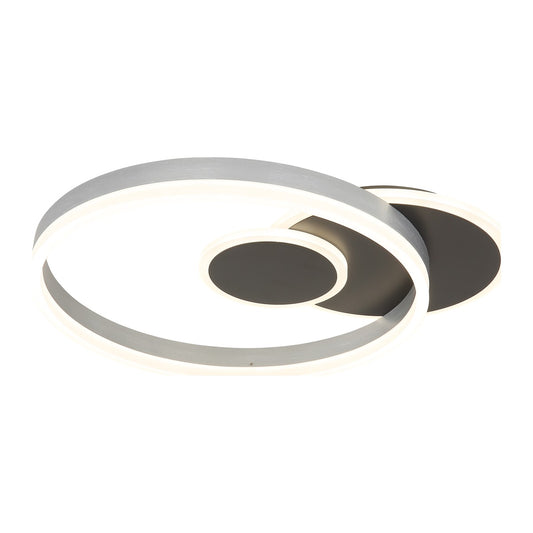 Zilveren aluminium plafondlamp met overlappende ringen