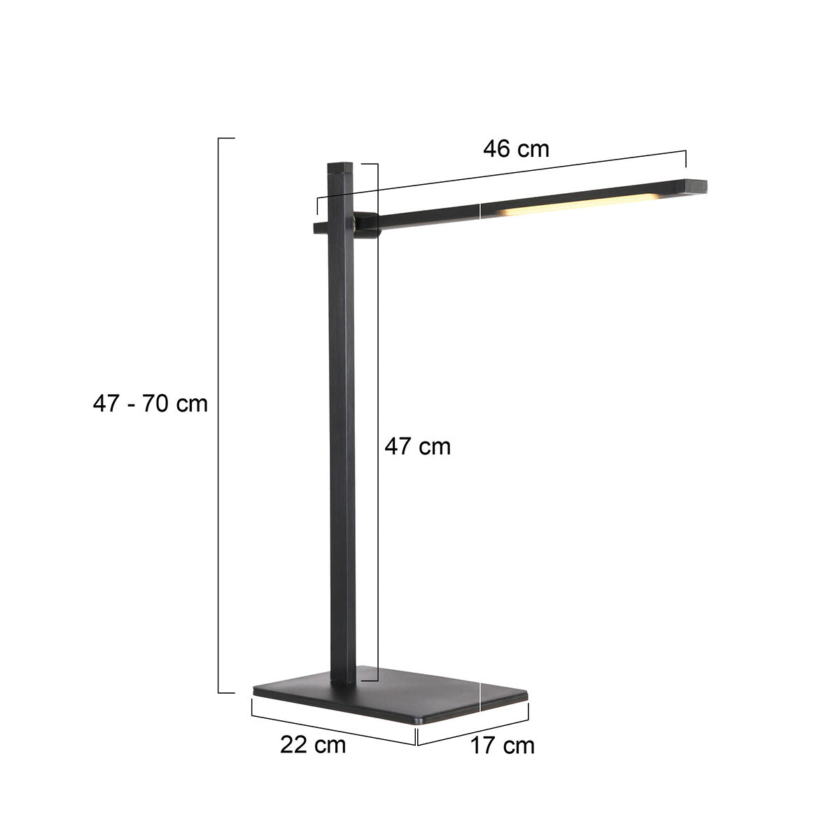 Mexlite Stekk zwarte dimbare LED-tafellamp – maattekening