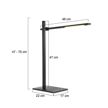 Mexlite Stekk zwarte dimbare LED-tafellamp – maattekening