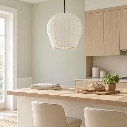 Light & Living Zagori Japandi Pendant Lamp in Natural Fabric – lifestyle image