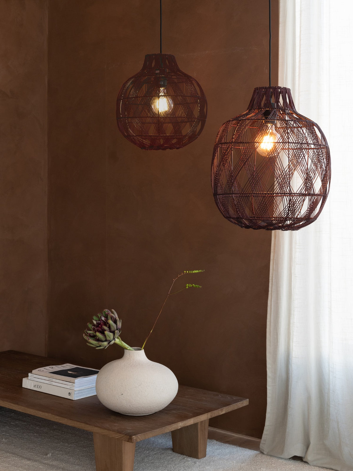 Bordeauxrode bamboe hanglamp met open vlechtwerk GOOD&MOJO MENDOZA – afbeelding 5