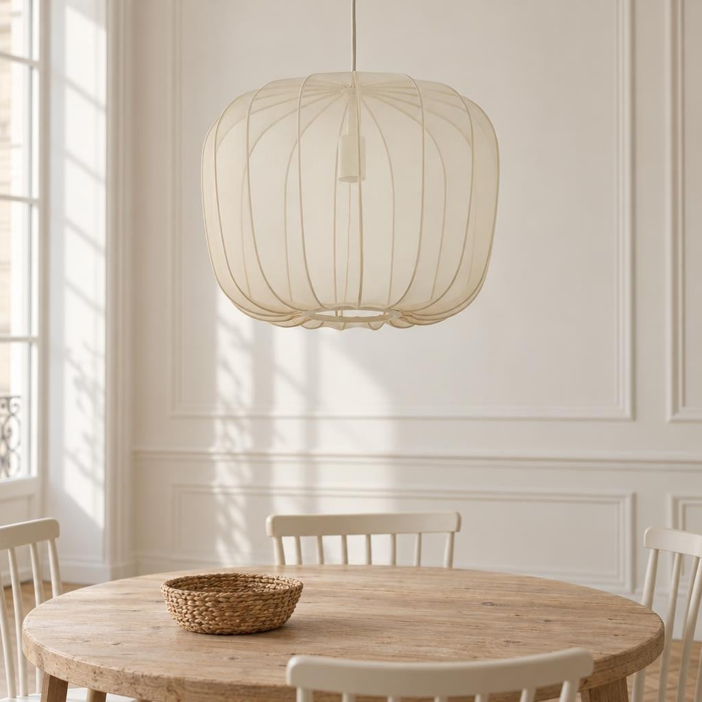Light & Living Plumeria pendel i beige og hvidt tekstil – stemningsbillede