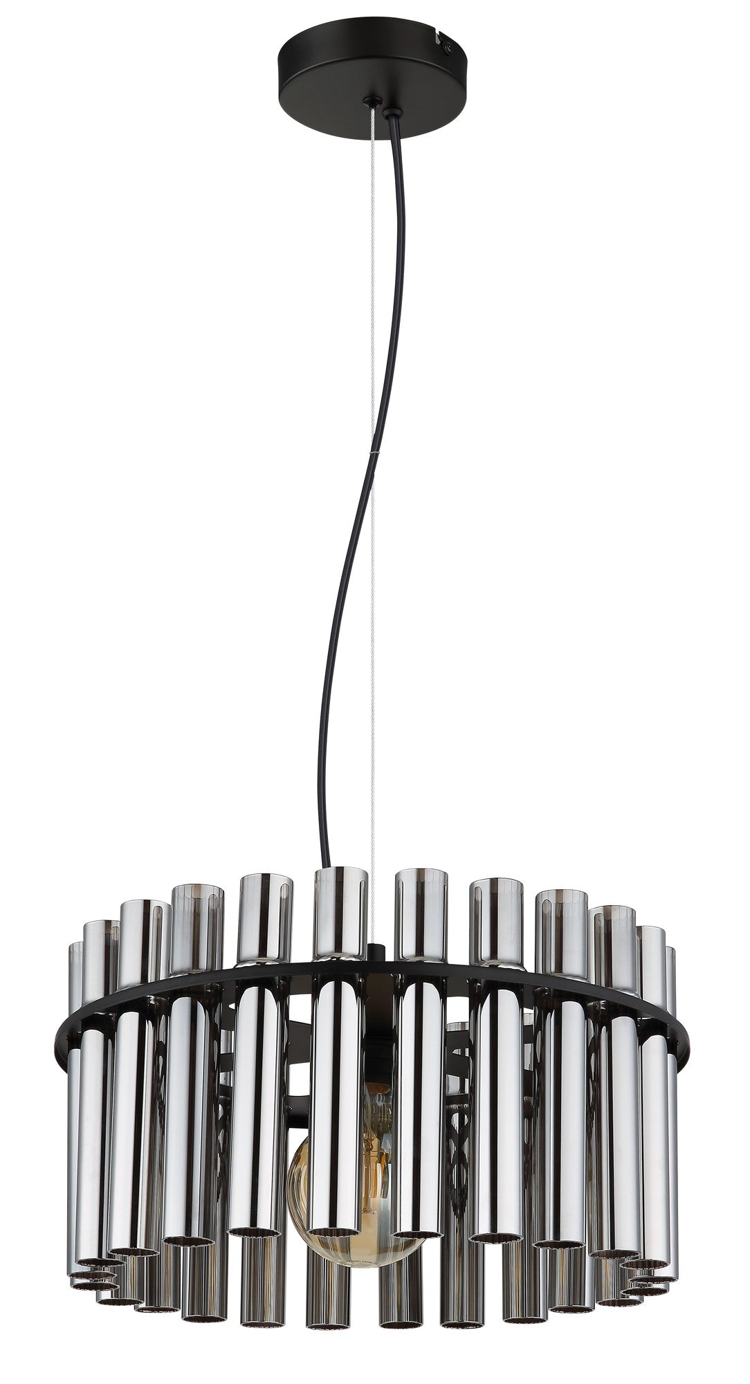 Zwarte metalen hanglamp met rookglazen buizen en ronde vorm – afbeelding 1