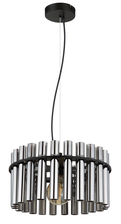Zwarte metalen hanglamp met rookglazen buizen en ronde vorm – afbeelding 1