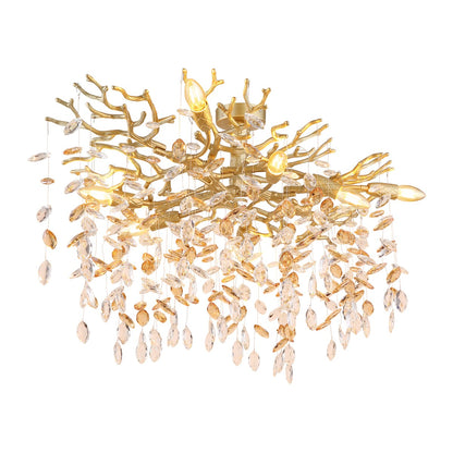 Lampadario a soffitto sette luci in cristallo dorato sottile