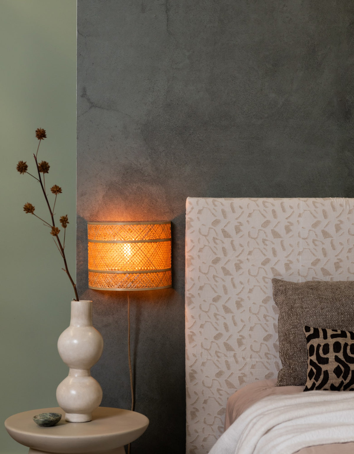 Luminária de parede de bambu em cor natural estilosa GOOD&MOJO Langkawi – desenho com dimensões