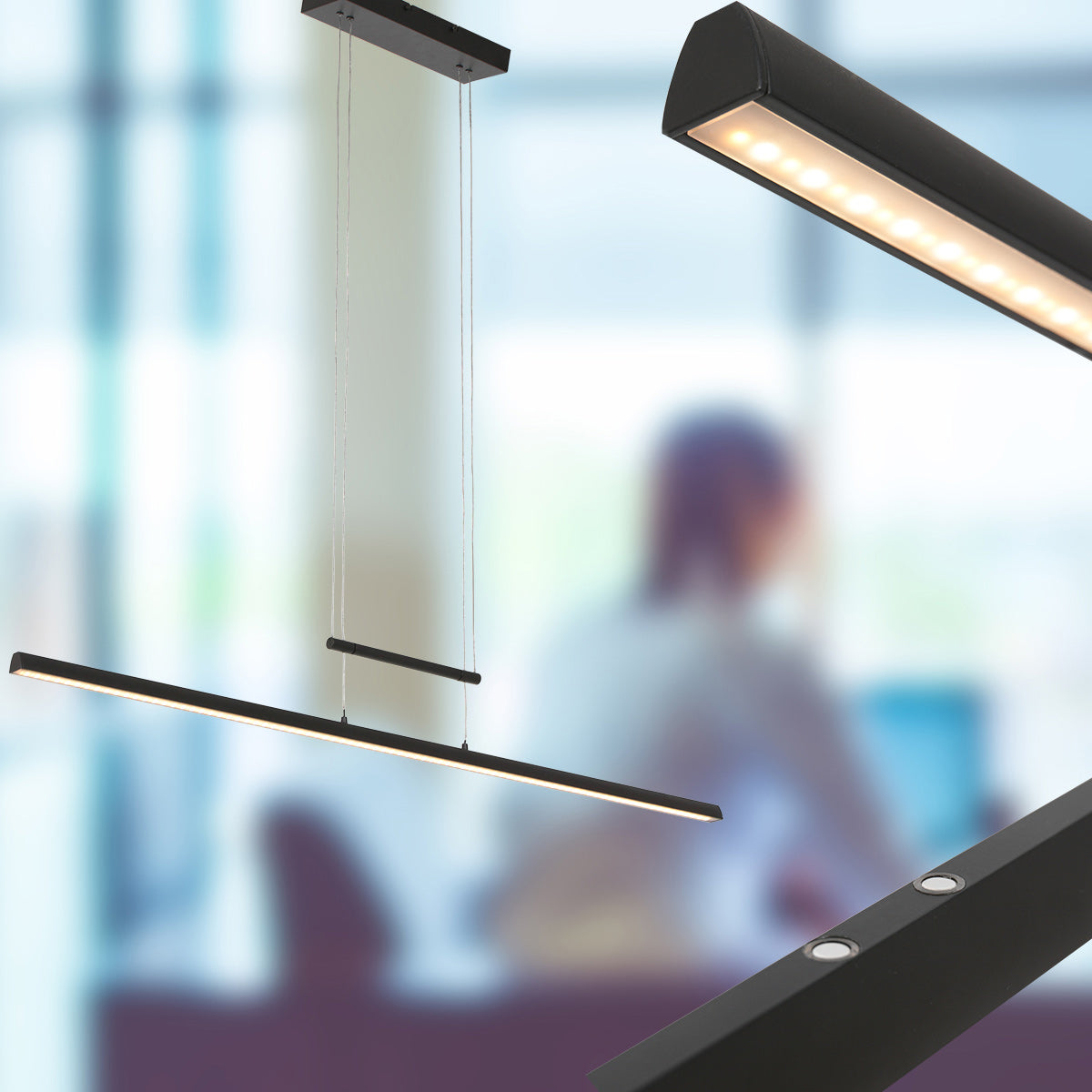 Lampada a sospensione nera in vetro Steinhauer Profilo – immagine 2